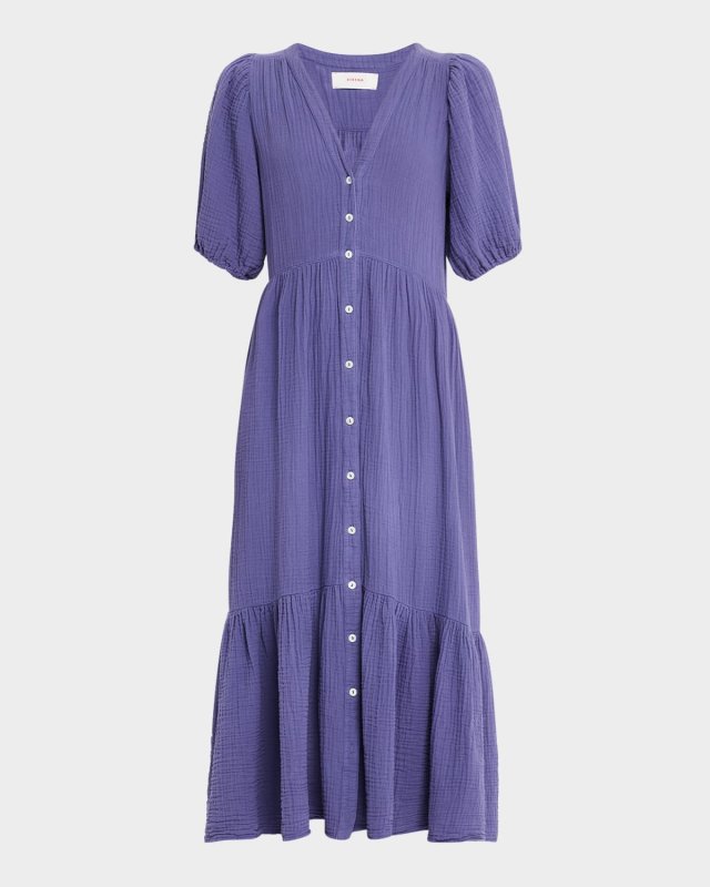 Lennox Blouson-Sleeve Cotton Gauze Midi Dress